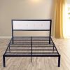 54" Modern Full Size Platform Bed with Black Metal Frame;  Beige Headboard