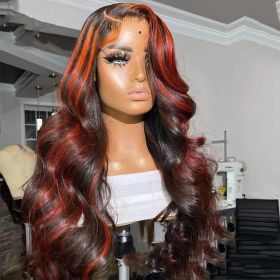 Lace Frontal Burgundy Highlight 13X4 4x4 Closure Wigs (Option: 13X4 lace wig-26inch)