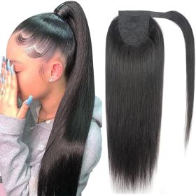 Natural Black Velcro Ponytail Straight Hair Wig (Option: Black-20inch)