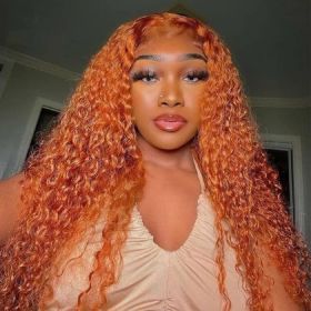 Front Lace Small Curly Orange Curly Hair Chemical Fiber Fake Head Cover (Option: Orange-16nches)