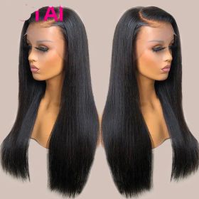 Real Human Hair Lace Wig Set Straight Hair Black Medium Length (Option: 12A13x4 Wig180-22inch)