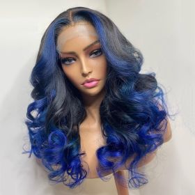 Gradient Orange Yellow Blue And Green Real Hair Headgear (Option: Blue-30inch)