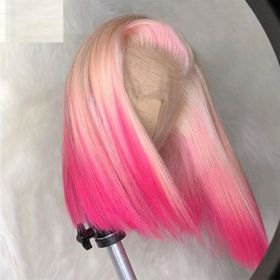 Gradient Front Lace Semi-machine-made High-quality Human Hair (Option: Pink-13X4-12inch)